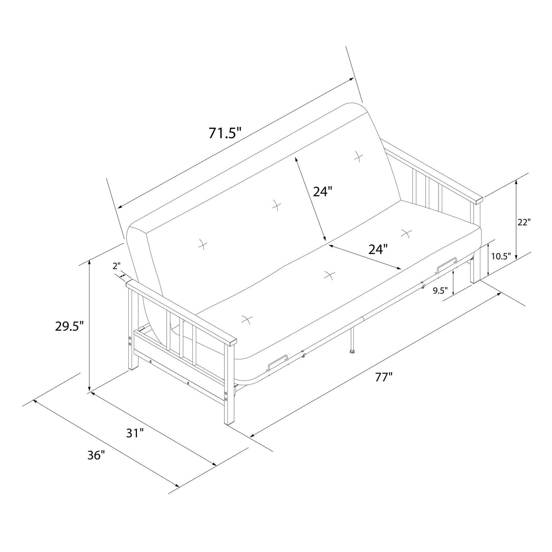 Harlow Full Metal Arm Futon with 6 Inch Thermobonded High Density Polyester Fill Futon Mattress - Black