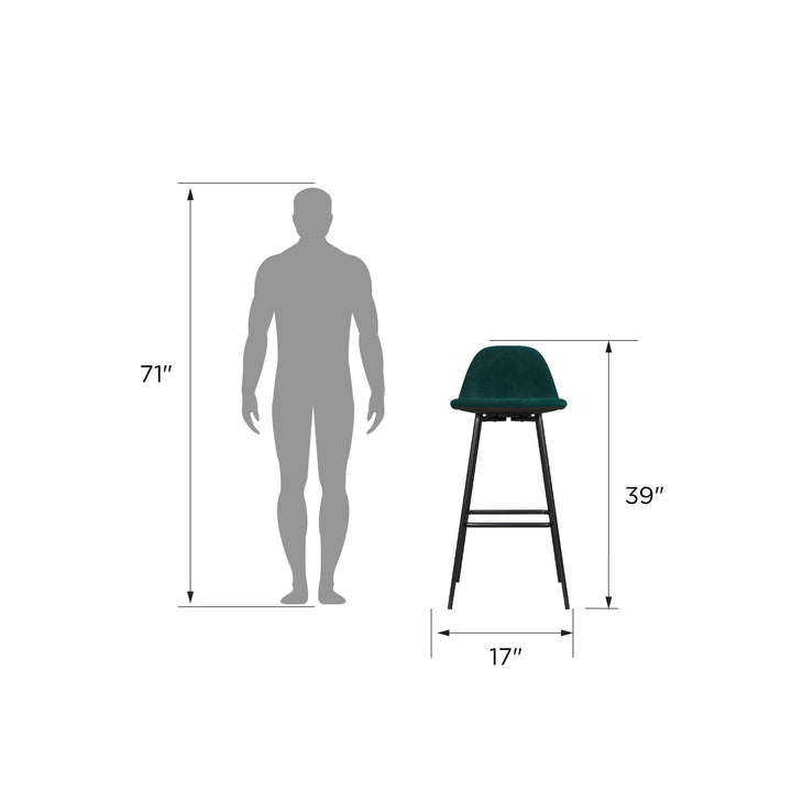 Brandon Upholstered Mid Century Modern Kitchen Bar Stool with Metal Legs - Green