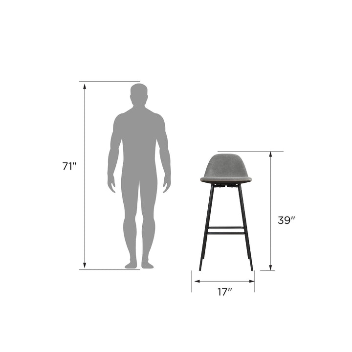 Brandon Upholstered Mid Century Modern Kitchen Bar Stool with Metal Legs - Gray