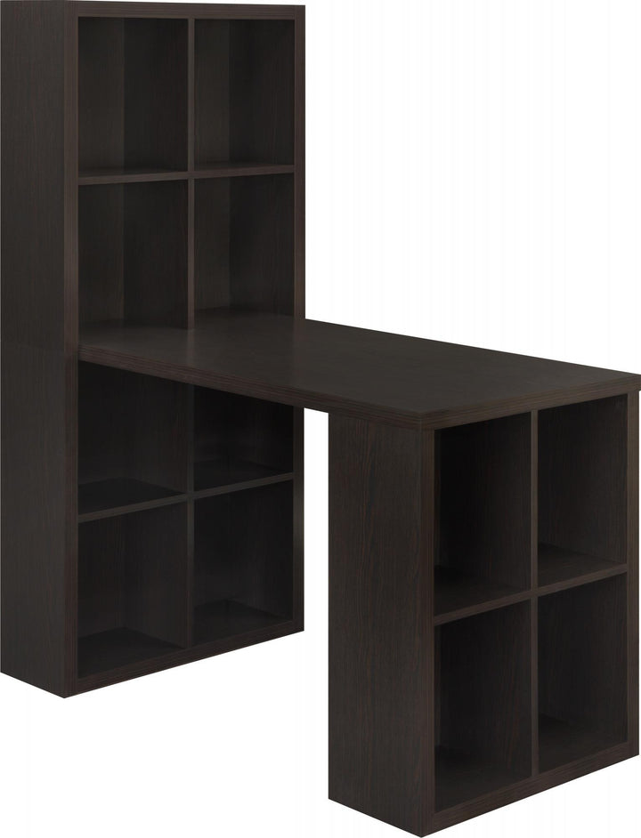 London Hobby Bookcase and Crafting Desk with Cubbies - Espresso