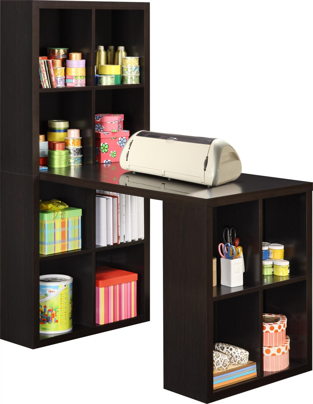 London Hobby Bookcase and Crafting Desk with Cubbies - Espresso