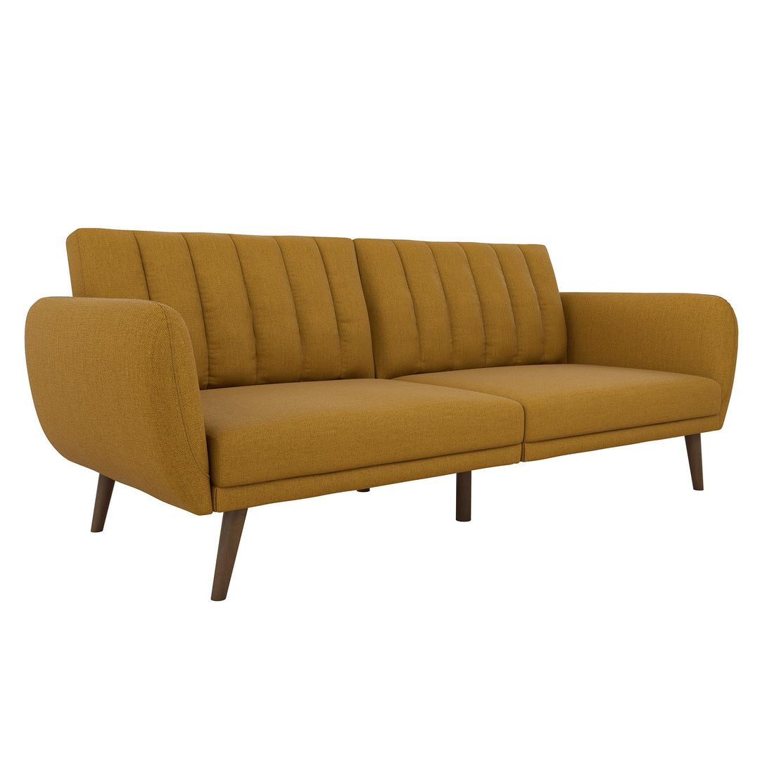 Brittany Futon with Vertical Channel Tufting and Curved Armrests - Mustard