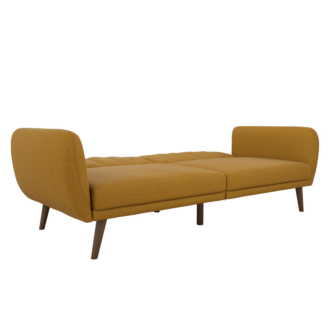 Brittany Futon with Vertical Channel Tufting and Curved Armrests - Mustard
