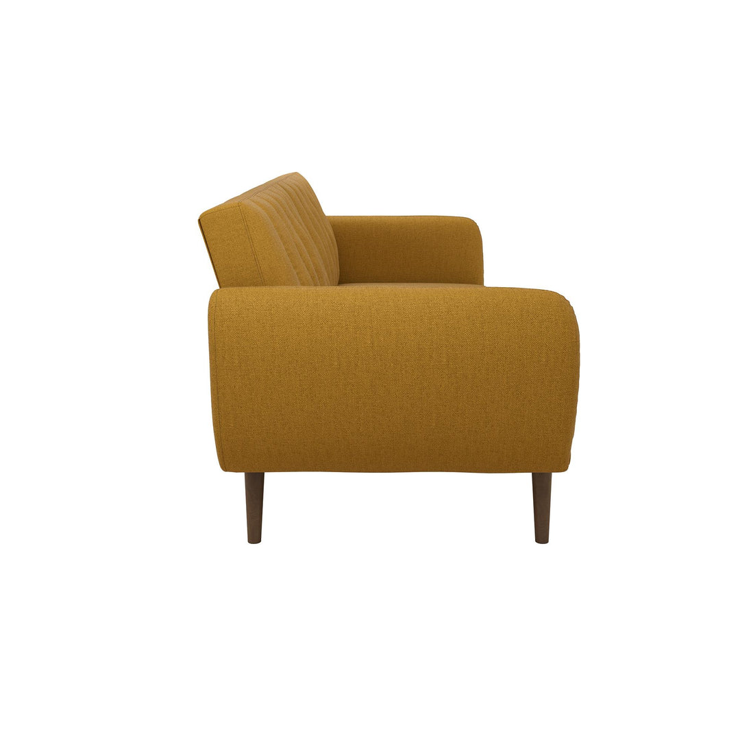 Brittany Futon with Vertical Channel Tufting and Curved Armrests - Mustard