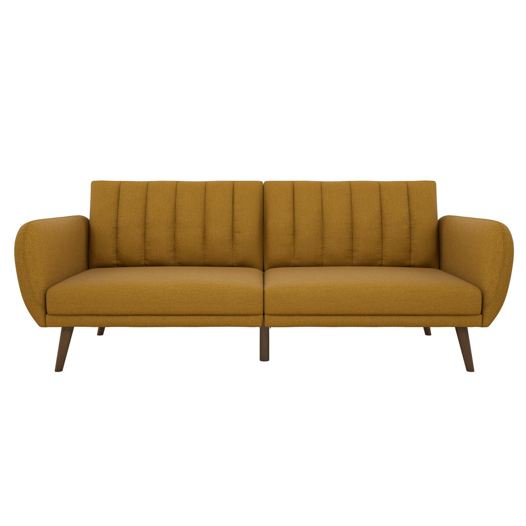 Brittany Futon with Vertical Channel Tufting and Curved Armrests - Mustard
