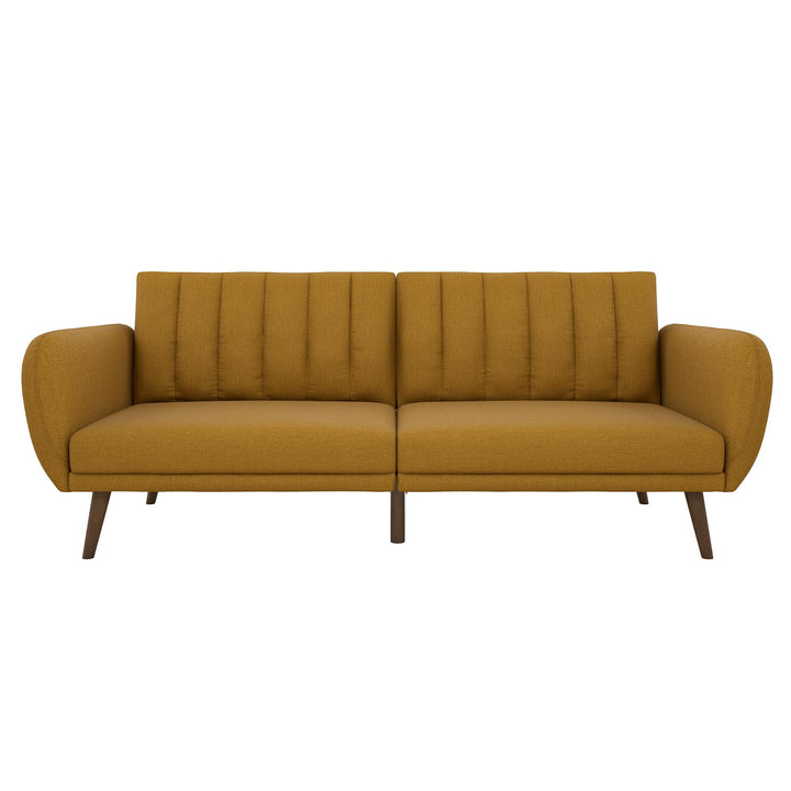 Brittany Futon with Vertical Channel Tufting and Curved Armrests - Mustard