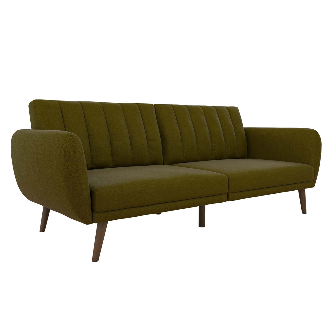 Brittany Futon with Vertical Channel Tufting and Curved Armrests - Green