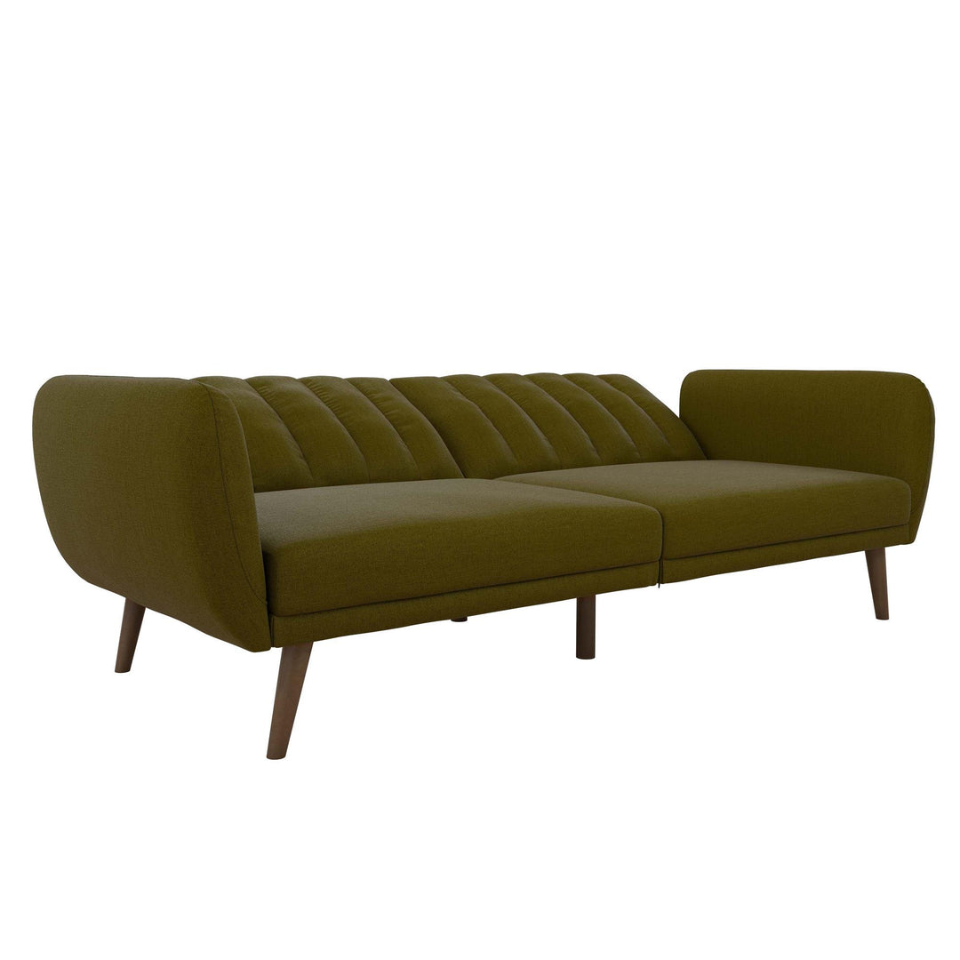 Brittany Futon with Vertical Channel Tufting and Curved Armrests - Green