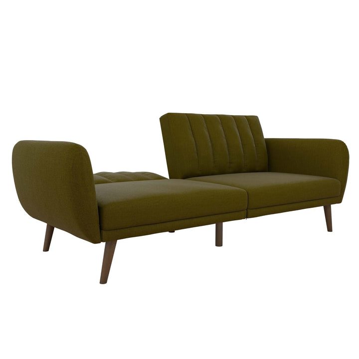 Brittany Futon with Vertical Channel Tufting and Curved Armrests - Green