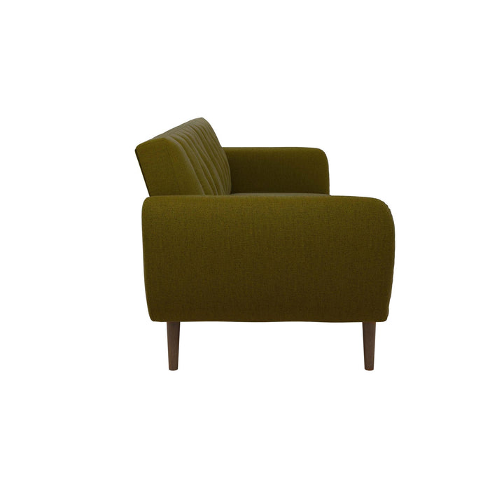 Brittany Futon with Vertical Channel Tufting and Curved Armrests - Green