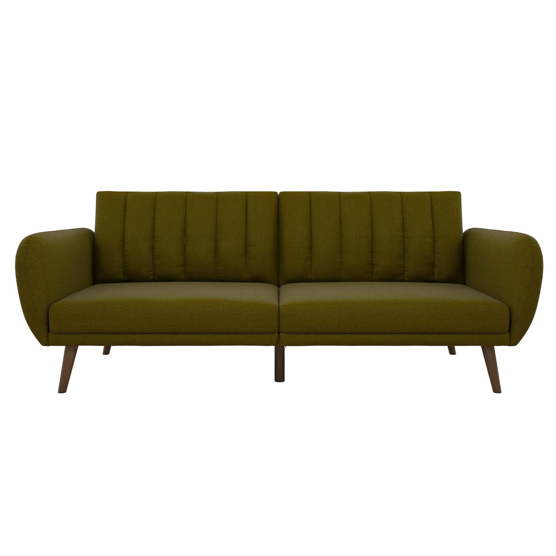 Brittany Futon with Vertical Channel Tufting and Curved Armrests - Green