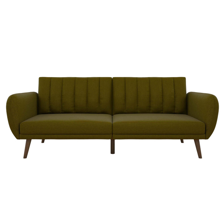 Brittany Futon with Vertical Channel Tufting and Curved Armrests - Green