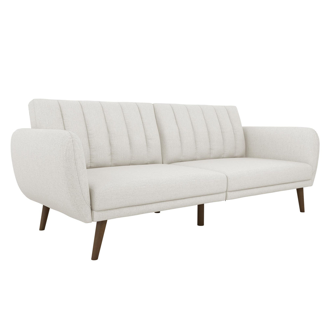 Brittany Futon with Vertical Channel Tufting and Curved Armrests - Light Gray