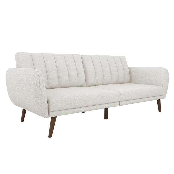 Brittany Futon with Vertical Channel Tufting and Curved Armrests - Light Gray