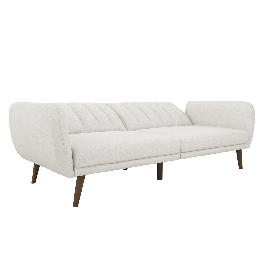 Brittany Futon with Vertical Channel Tufting and Curved Armrests - Light Gray