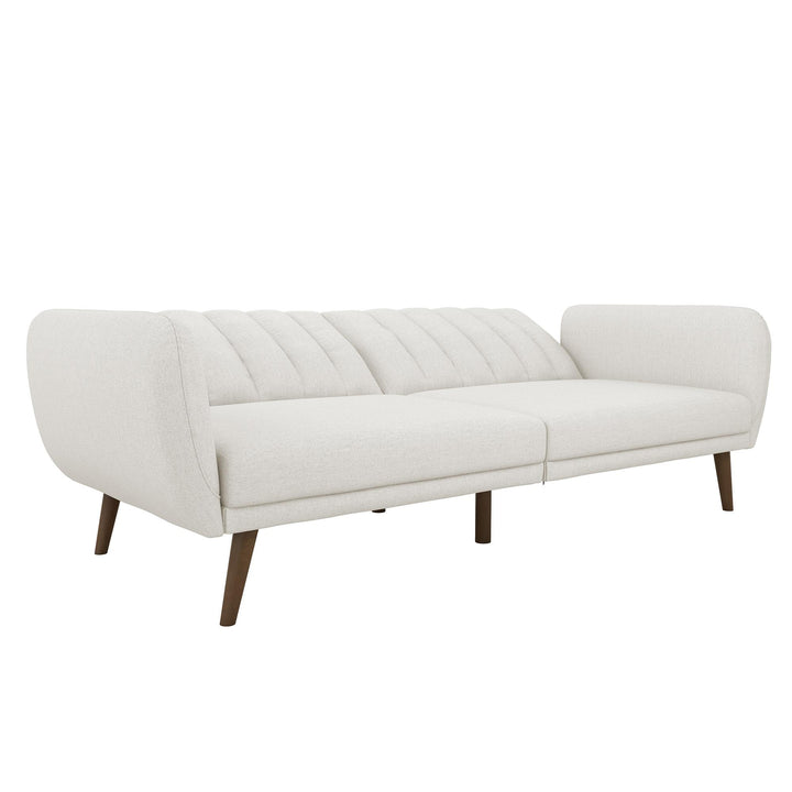 Brittany Futon with Vertical Channel Tufting and Curved Armrests - Light Gray