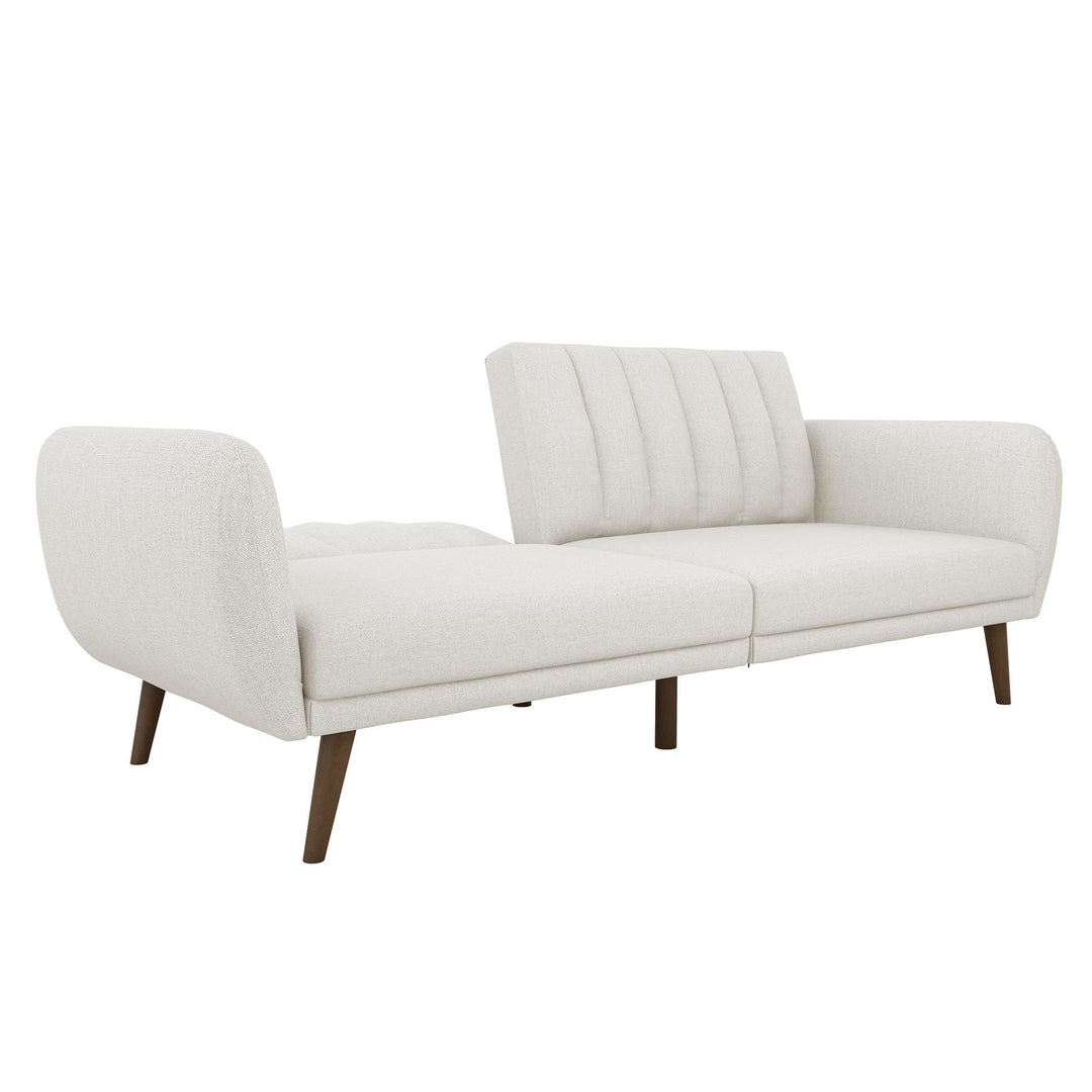 Brittany Futon with Vertical Channel Tufting and Curved Armrests - Light Gray