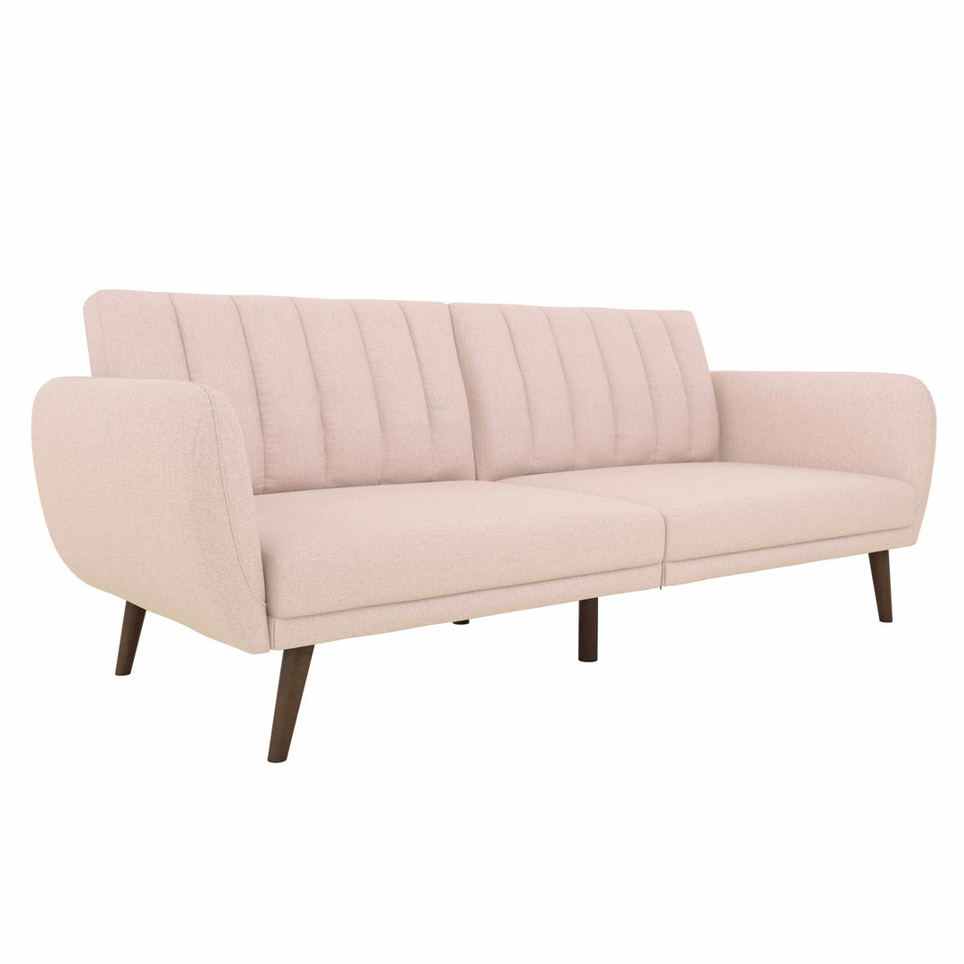 Brittany Futon with Vertical Channel Tufting and Curved Armrests - Pink
