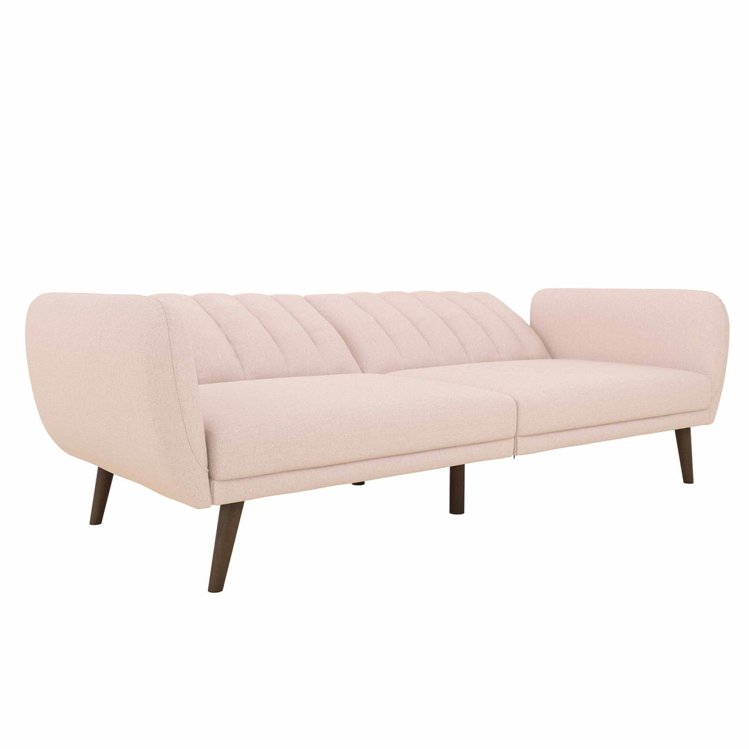 Brittany Futon with Vertical Channel Tufting and Curved Armrests - Pink
