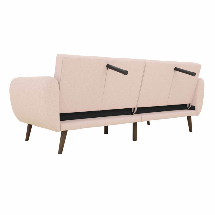 Brittany Futon with Vertical Channel Tufting and Curved Armrests - Pink