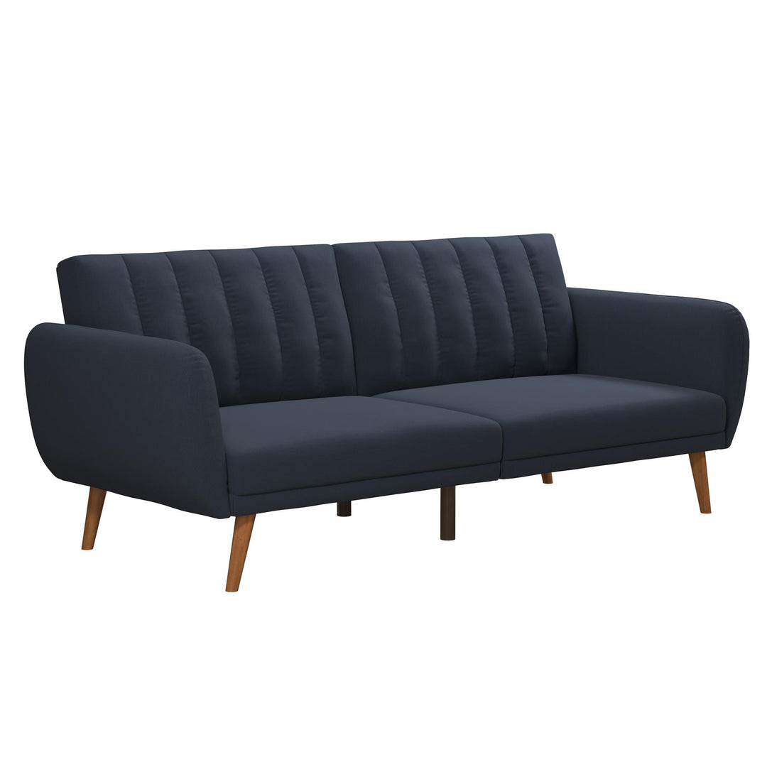 Brittany Futon with Vertical Channel Tufting and Curved Armrests - Navy