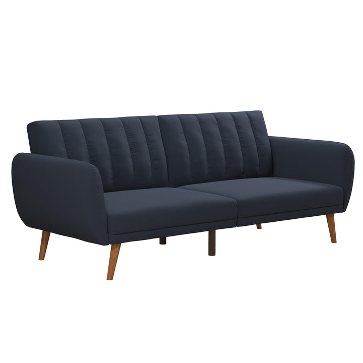 Brittany Futon with Vertical Channel Tufting and Curved Armrests - Navy