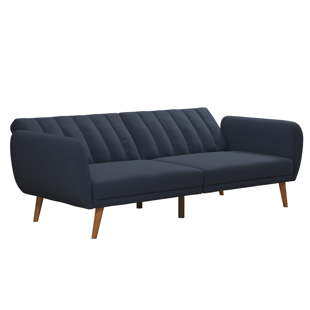 Brittany Futon with Vertical Channel Tufting and Curved Armrests - Navy
