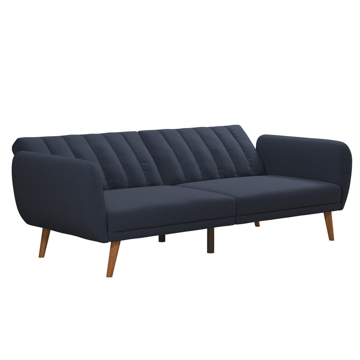 Brittany Futon with Vertical Channel Tufting and Curved Armrests - Navy