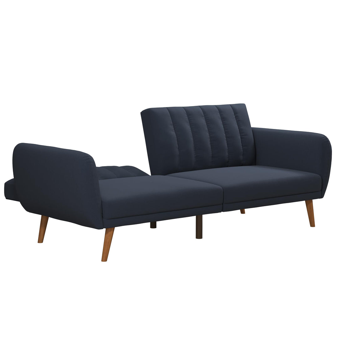 Brittany Futon with Vertical Channel Tufting and Curved Armrests - Navy
