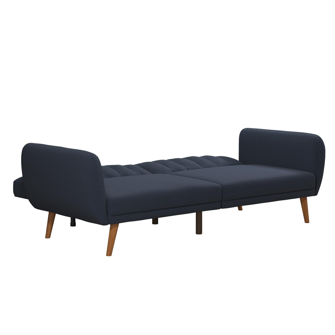 Brittany Futon with Vertical Channel Tufting and Curved Armrests - Navy