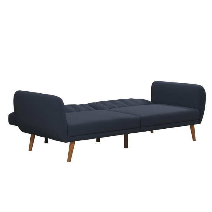 Brittany Futon with Vertical Channel Tufting and Curved Armrests - Navy