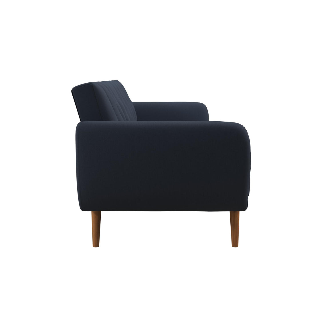 Brittany Futon with Vertical Channel Tufting and Curved Armrests - Navy