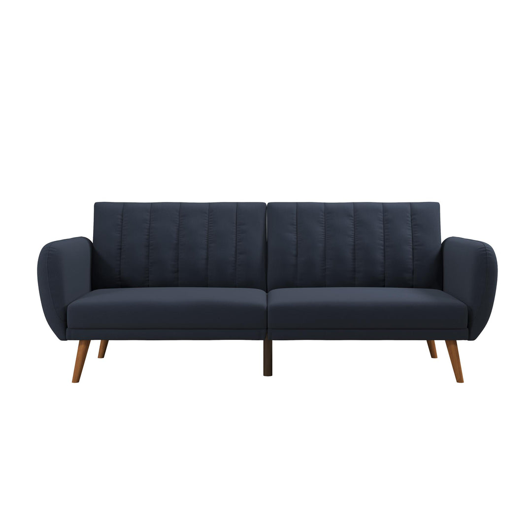 Brittany Futon with Vertical Channel Tufting and Curved Armrests - Navy