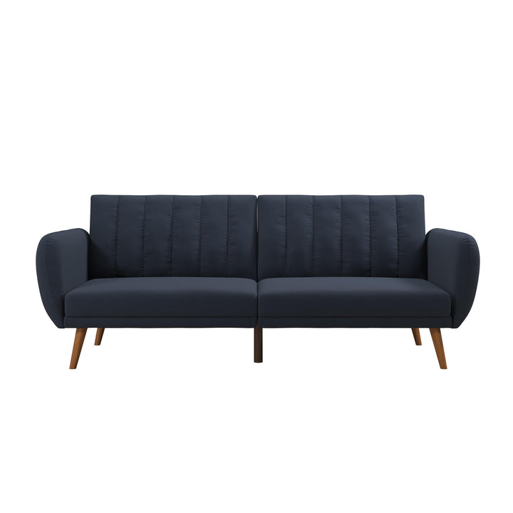 Brittany Futon with Vertical Channel Tufting and Curved Armrests - Navy