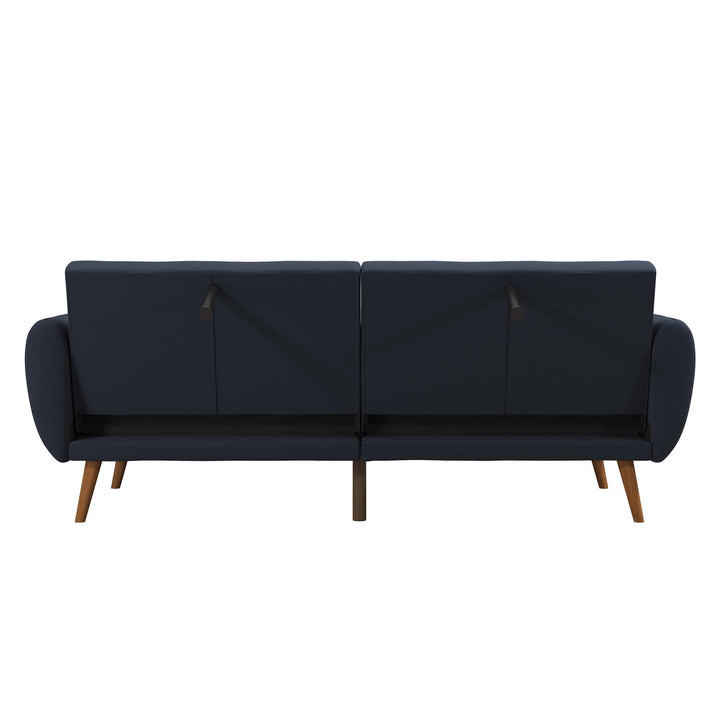 Brittany Futon with Vertical Channel Tufting and Curved Armrests - Navy