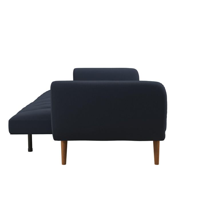 Brittany Futon with Vertical Channel Tufting and Curved Armrests - Navy