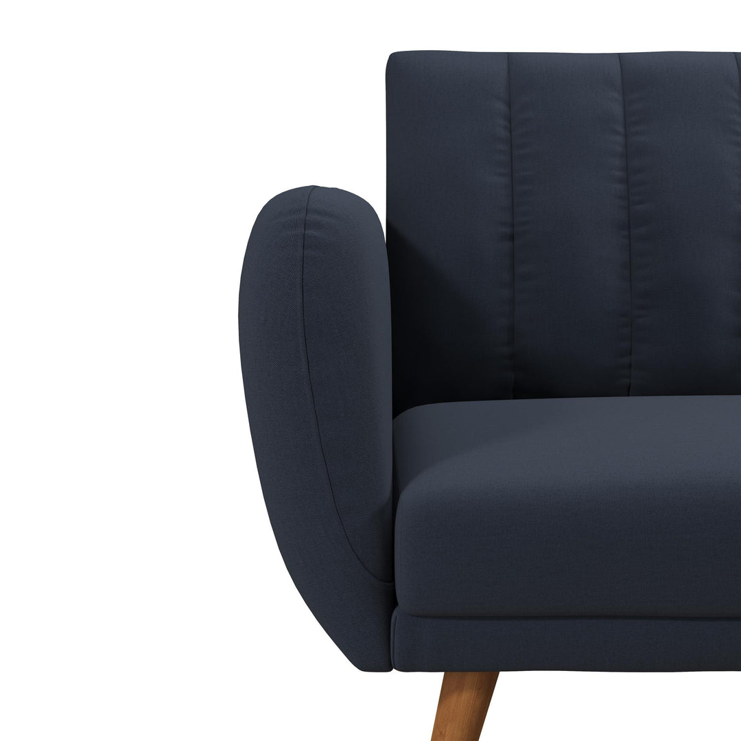 Brittany Futon with Vertical Channel Tufting and Curved Armrests - Navy