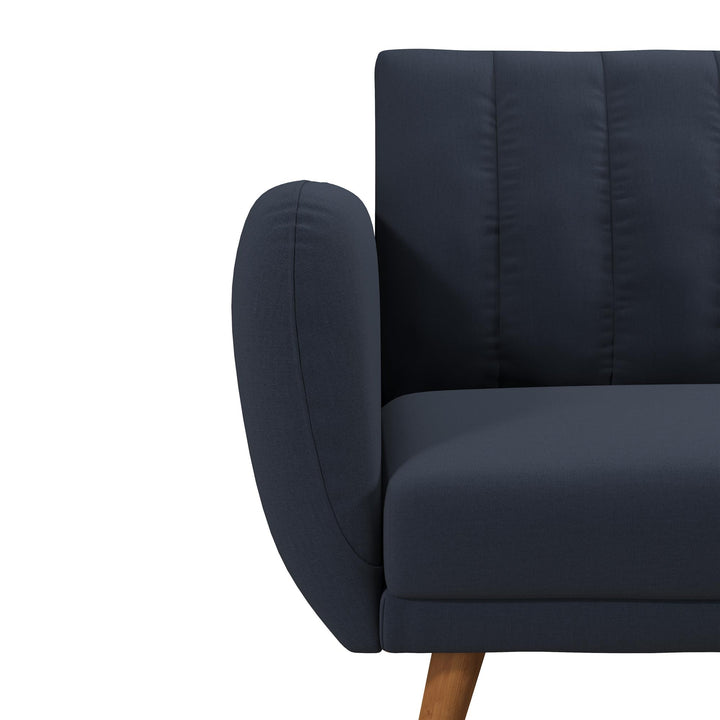 Brittany Futon with Vertical Channel Tufting and Curved Armrests - Navy