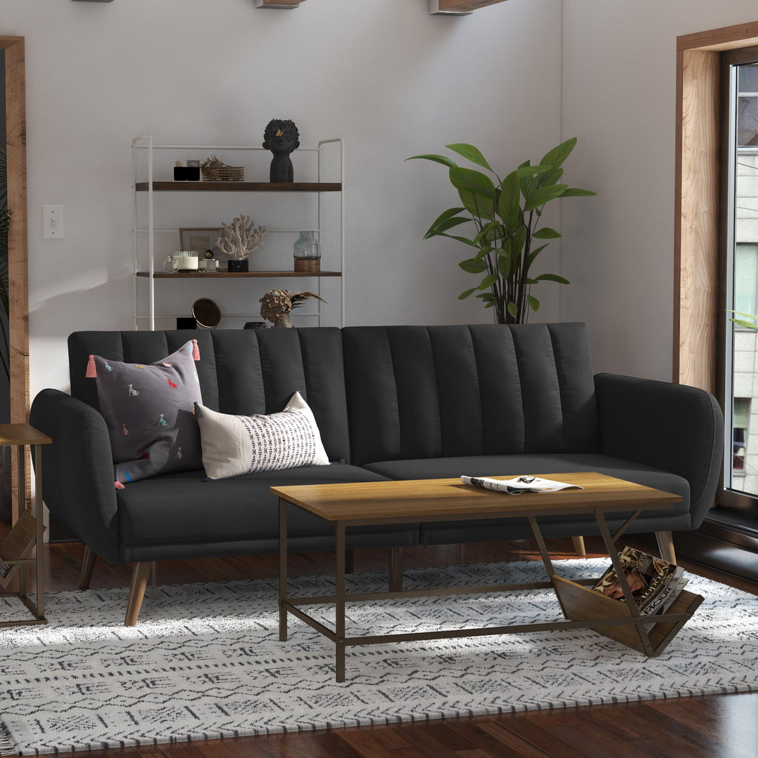 Brittany Futon with Vertical Channel Tufting and Curved Armrests - Dark Gray