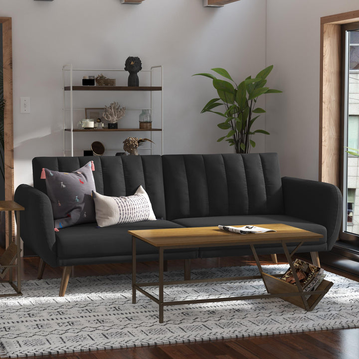 Brittany Futon with Vertical Channel Tufting and Curved Armrests - Dark Gray