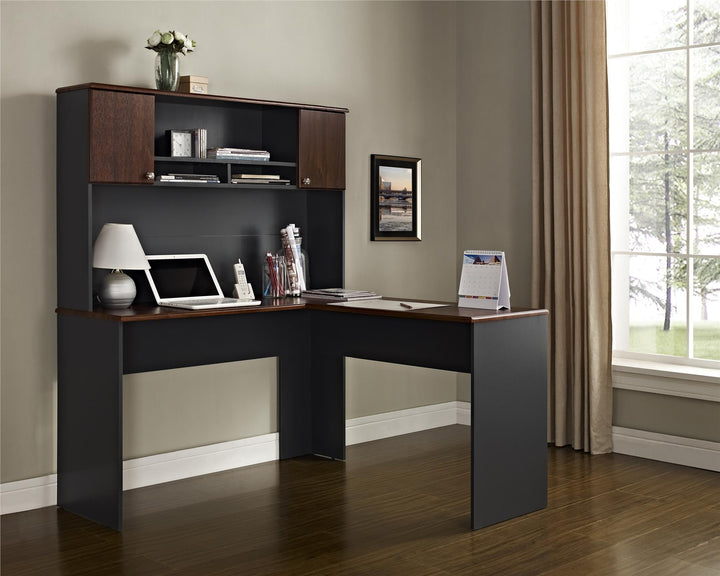 Amara L-Shaped Desk with Wire Management Grommet - Cherry