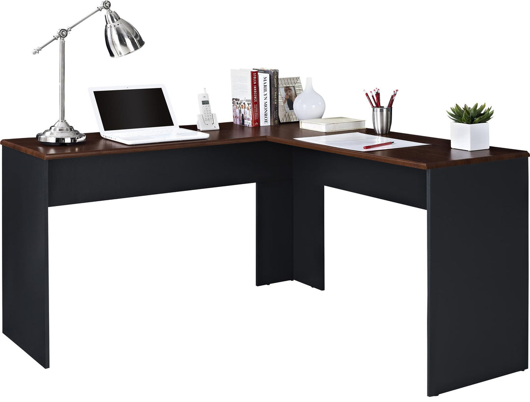 Amara L-Shaped Desk with Wire Management Grommet - Cherry