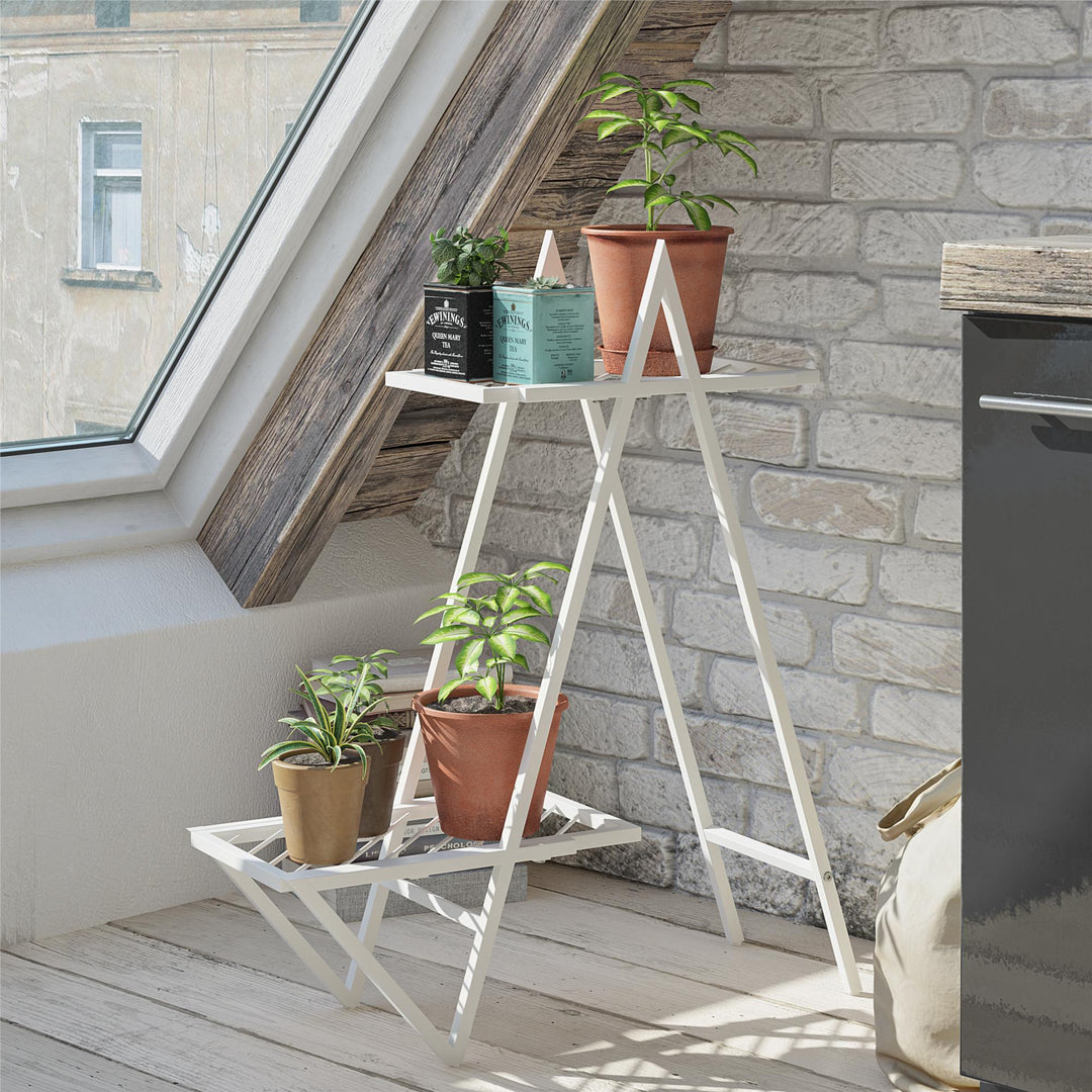 Botanika Plant Stand with 2 Metal Shelves for Potted Flowers - White
