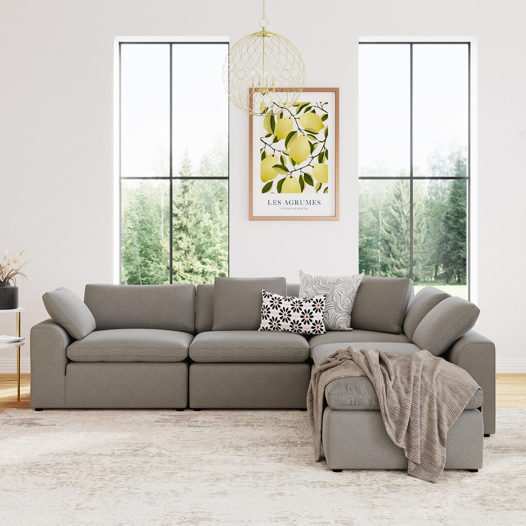 York Modular Pillow Top Corner Chair with Back Pillow and Side Pillow - Taupe