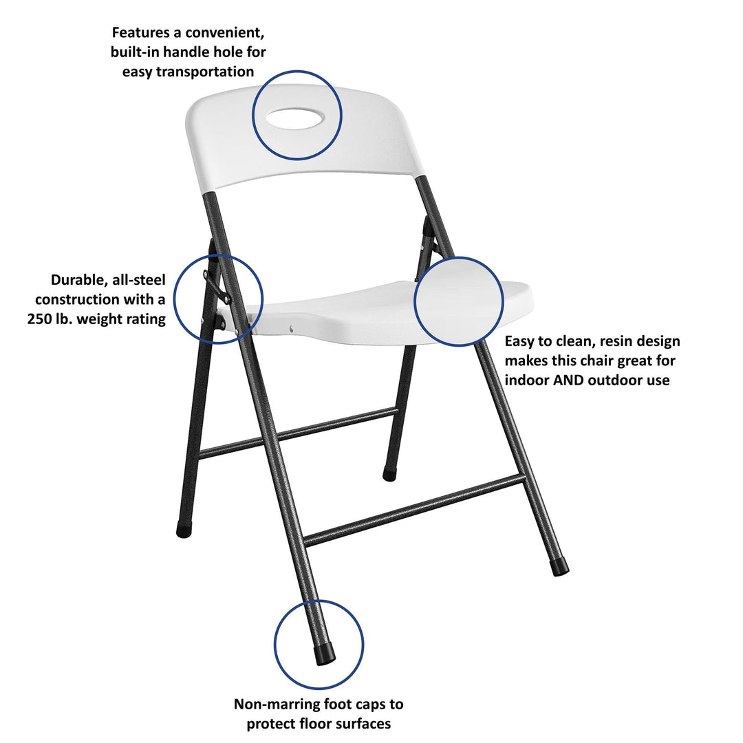Solid Resin Plastic Folding Chair, Indoor/Outdoor, Double Braced, Set of 4 - White - 4-Pack