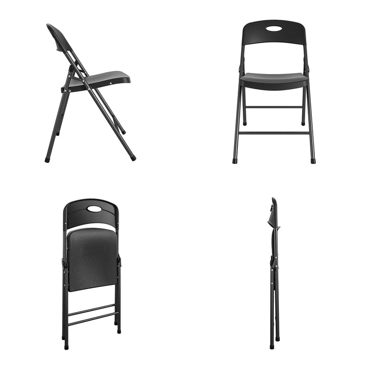 Solid Resin Plastic Folding Chair, Indoor/Outdoor, Double Braced, Set of 4 - Black - 4-Pack