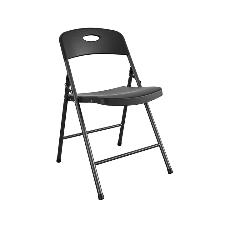 Solid Resin Plastic Folding Chair, Indoor/Outdoor, Double Braced, Set of 4 - Black - 4-Pack