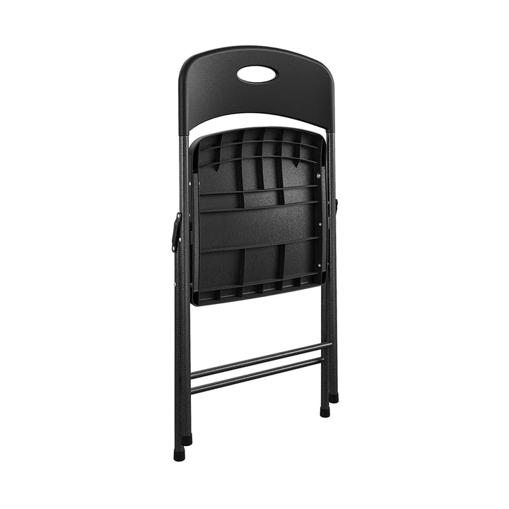 Solid Resin Plastic Folding Chair, Indoor/Outdoor, Double Braced, Set of 4 - Black - 4-Pack