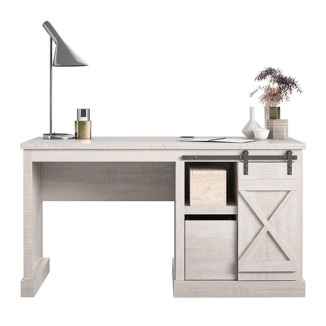 Knox County Single Pedestal Computer Desk with USB Port - Rustic White