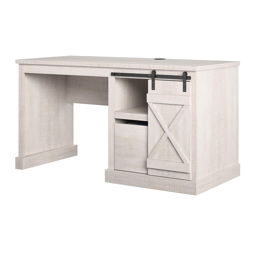 Knox County Single Pedestal Computer Desk with USB Port - Rustic White